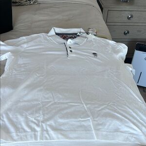 Robert Graham White Polo with Embroidered Crest and Contrast Trim